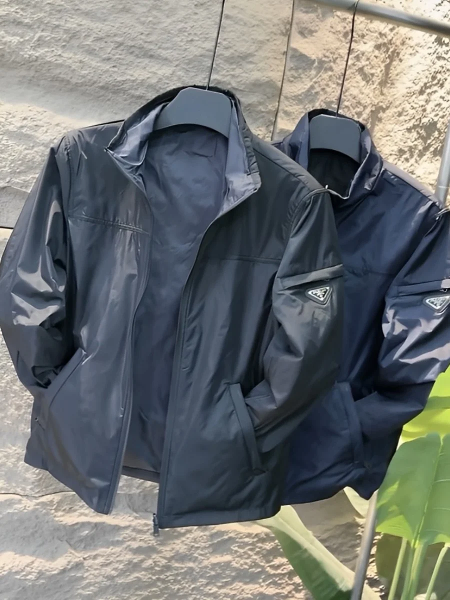 

Модная деловая повседневная мужская куртка с воротником-стойкой, осенняя новинка, приталенный крой, длинный рукав, городской стиль, для повседневной носки