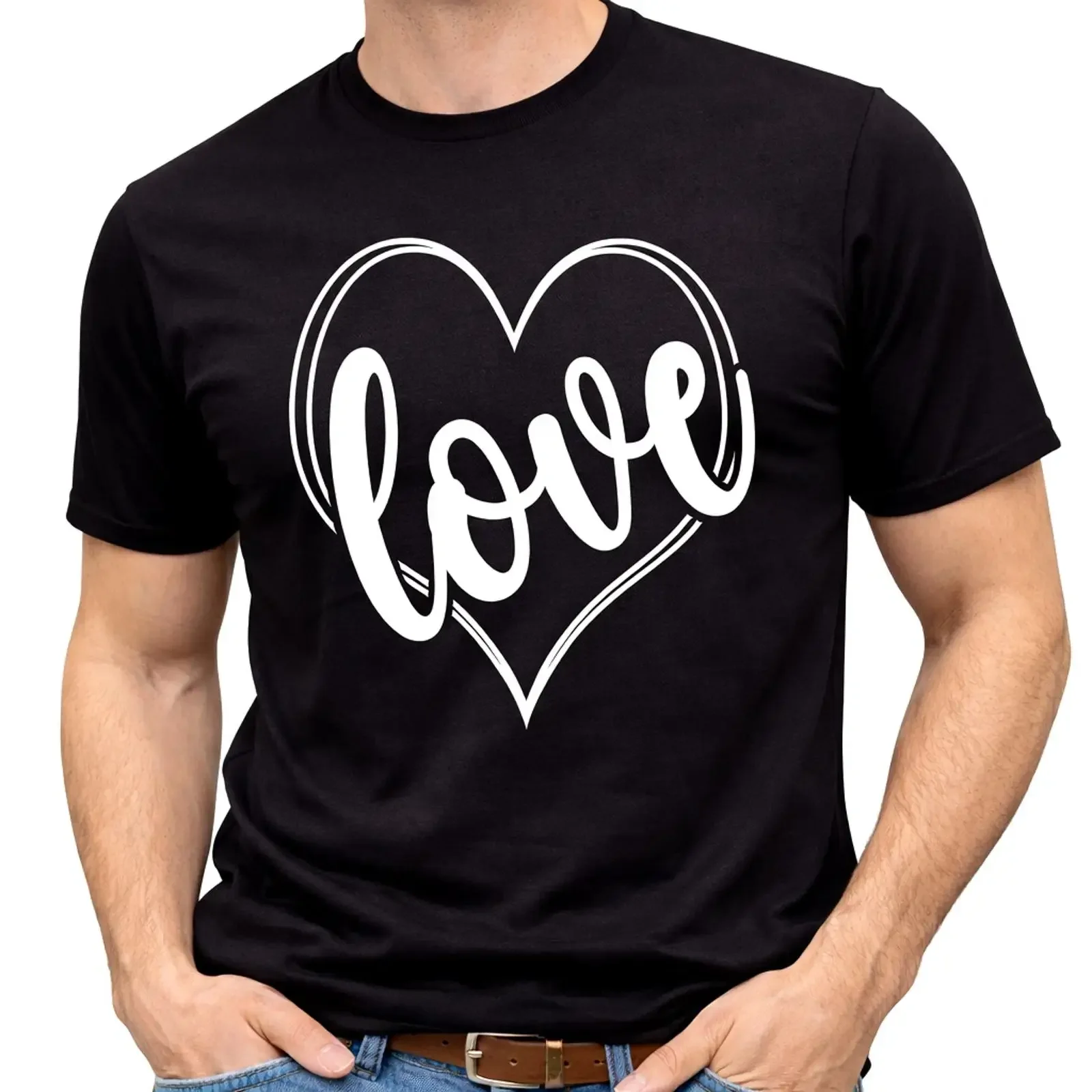 Liebe Herz T Shirt schlicht romantisch Grafik Valentin Minimal Design Top vintage Washed Stretched Stylish Unisex Slightly Soft