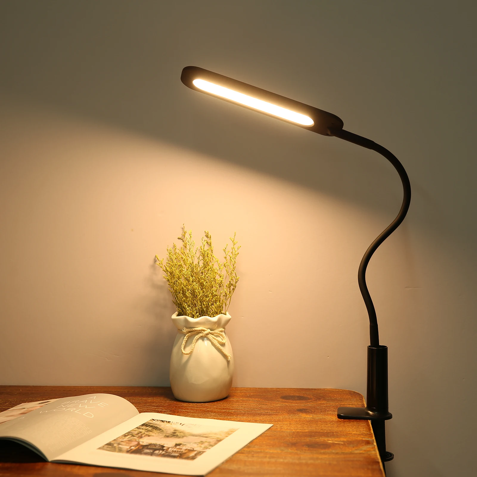 

LED Folding Clamp Desk Lamp Eye Protection Long Arm Aluminum Alloy Table Lamp Clip On Light For Bed Reading Working And Computer