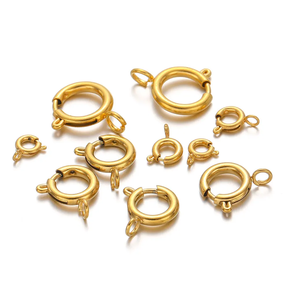 10Pcs 4Pcs Stainless Steel Circle Spring Buttonr Ring Clasps Hooks End Connectors For Bracelet Necklace DIY Jewelry Making Bulk