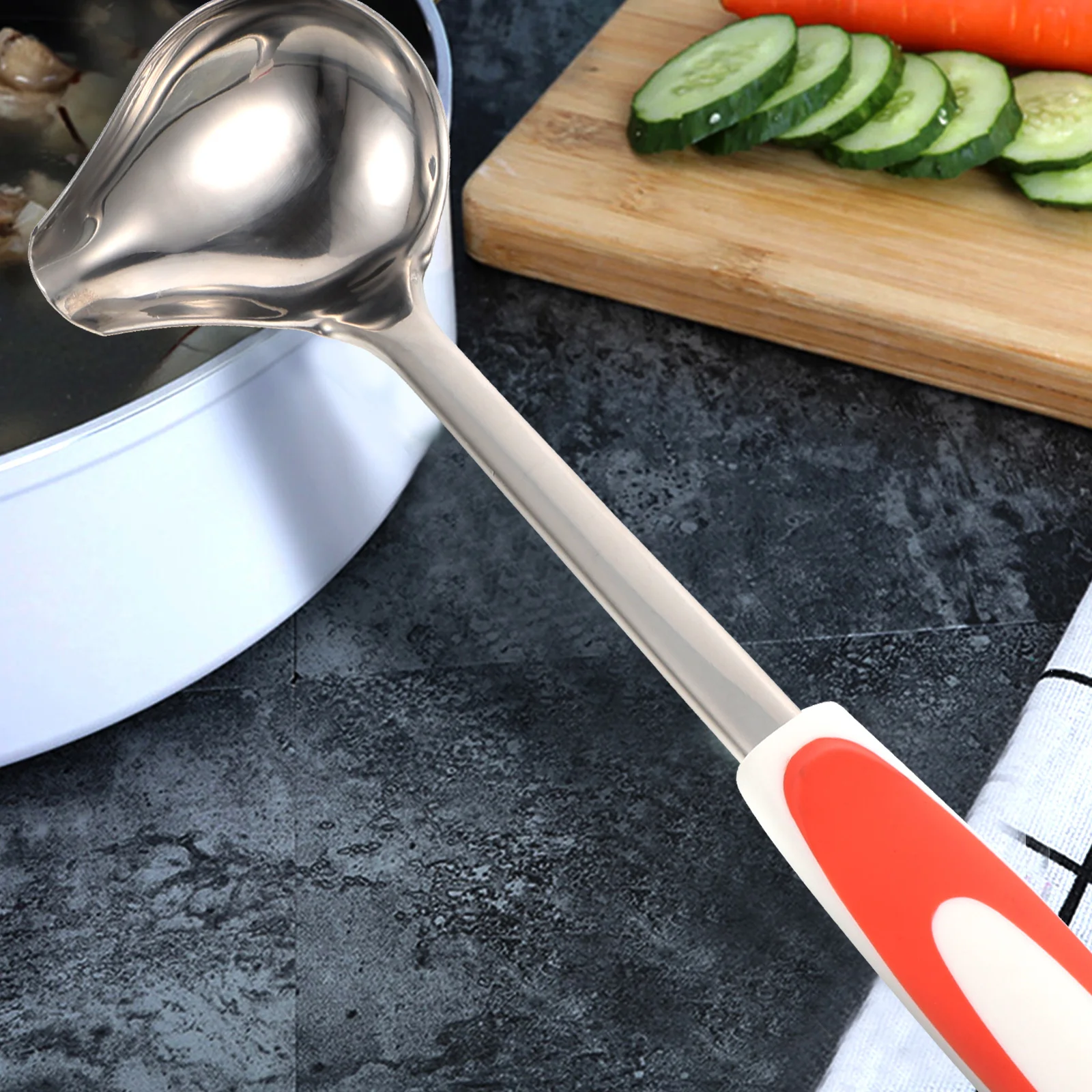 

Anti-slip Crooked Mouth Spoon Stainless Steel Kitchen Ladle Blue Small Elegant Design Fine Workmanship Soup Serving