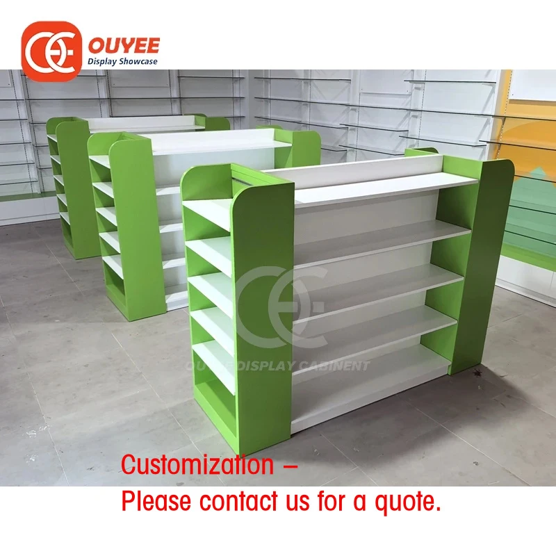 custom.Heavy Duty Chain Pharmacy Custom Service Pharmacy Design Double Sided Display Counter