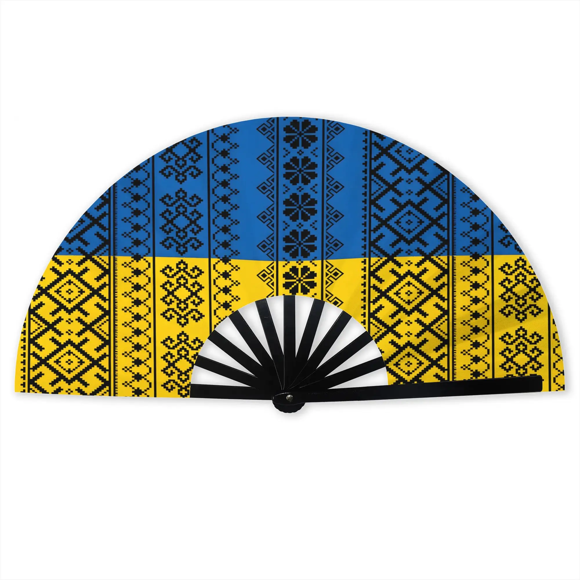 Ukrainian Ethnic Seamless Pattern Hand Fan Promotional Gift Party Bohemian Geometric  Durable Folding Fans Unique Bulk Pack Fan