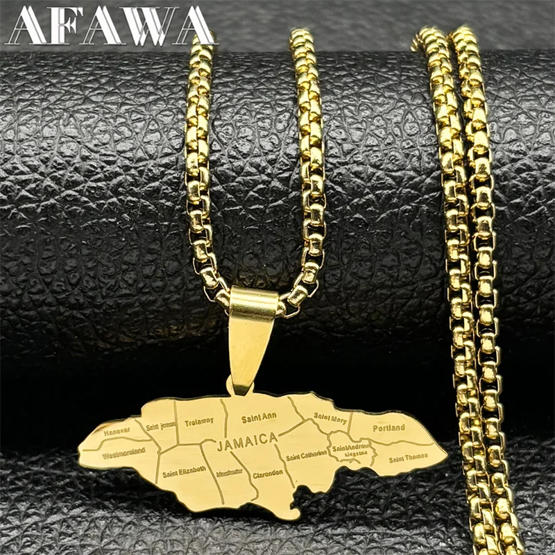 Collares con colgantes de mapa de Jamaica para mujeres y hombres, joyería de cadena de geografía campestre de Color dorado y plateado de acero inoxidable