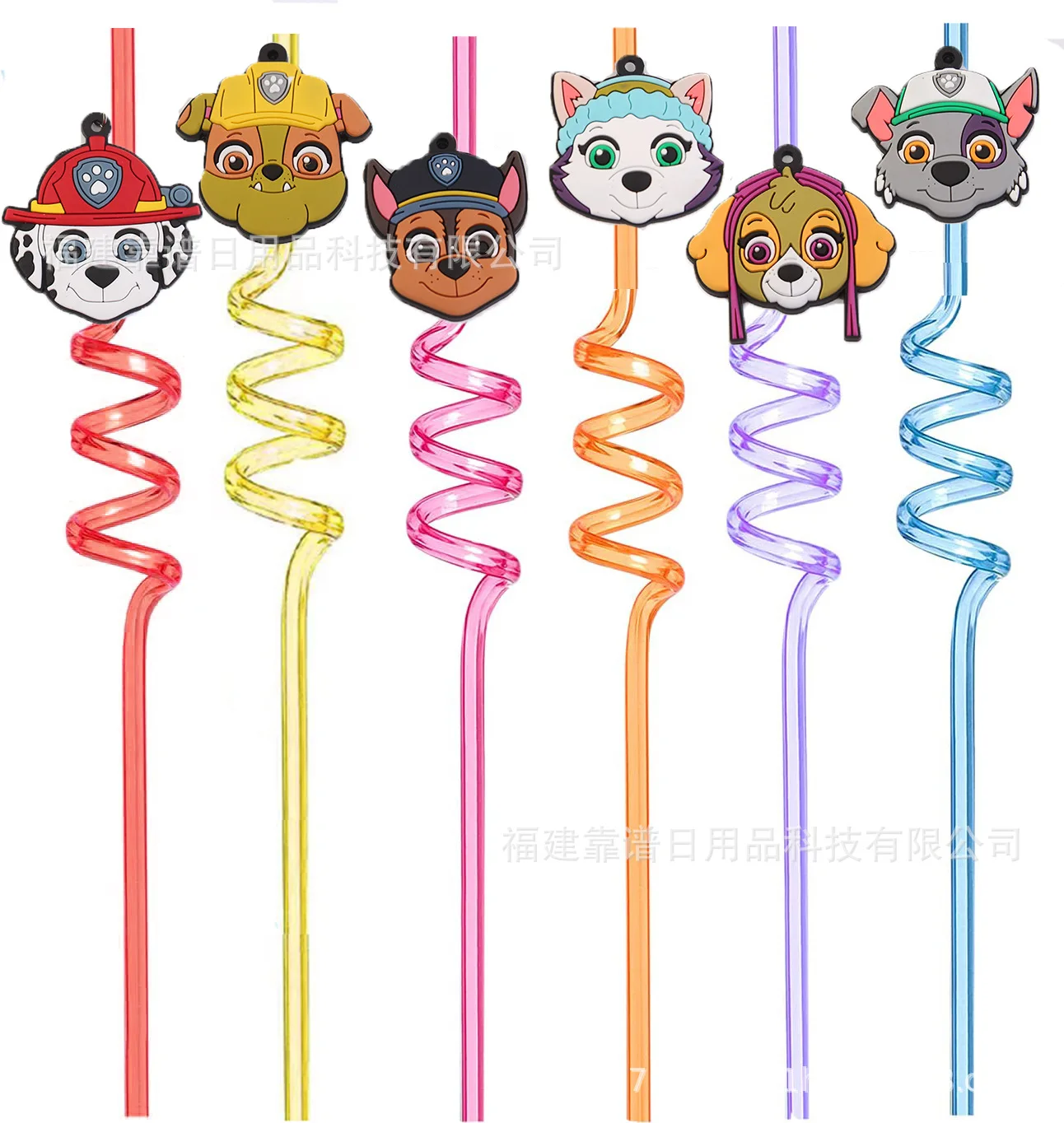 Hot Selling Paw Patrol Team Straw Sticker Food Grade PET Soft Adhesive Accessories Spiral Tube Creative Dog Shaped Straw