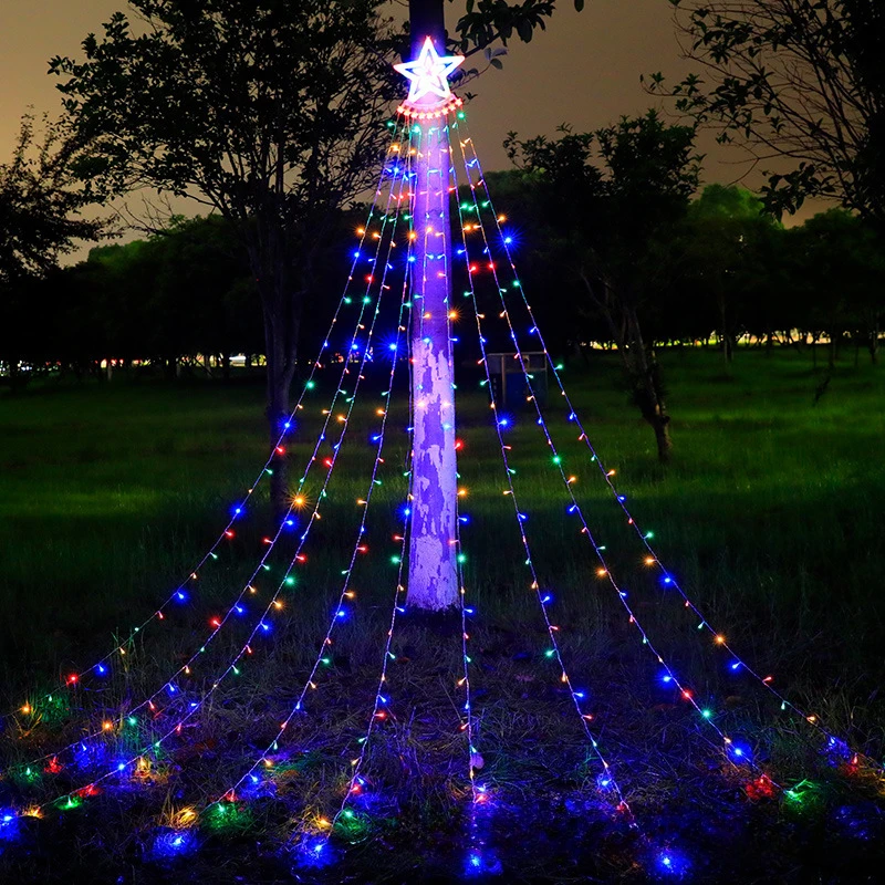 New Hot Selling LED Pentagram Waterfall Light Flowing Tail Lamp Christmas Decorative Light, Courtyard Star Light String