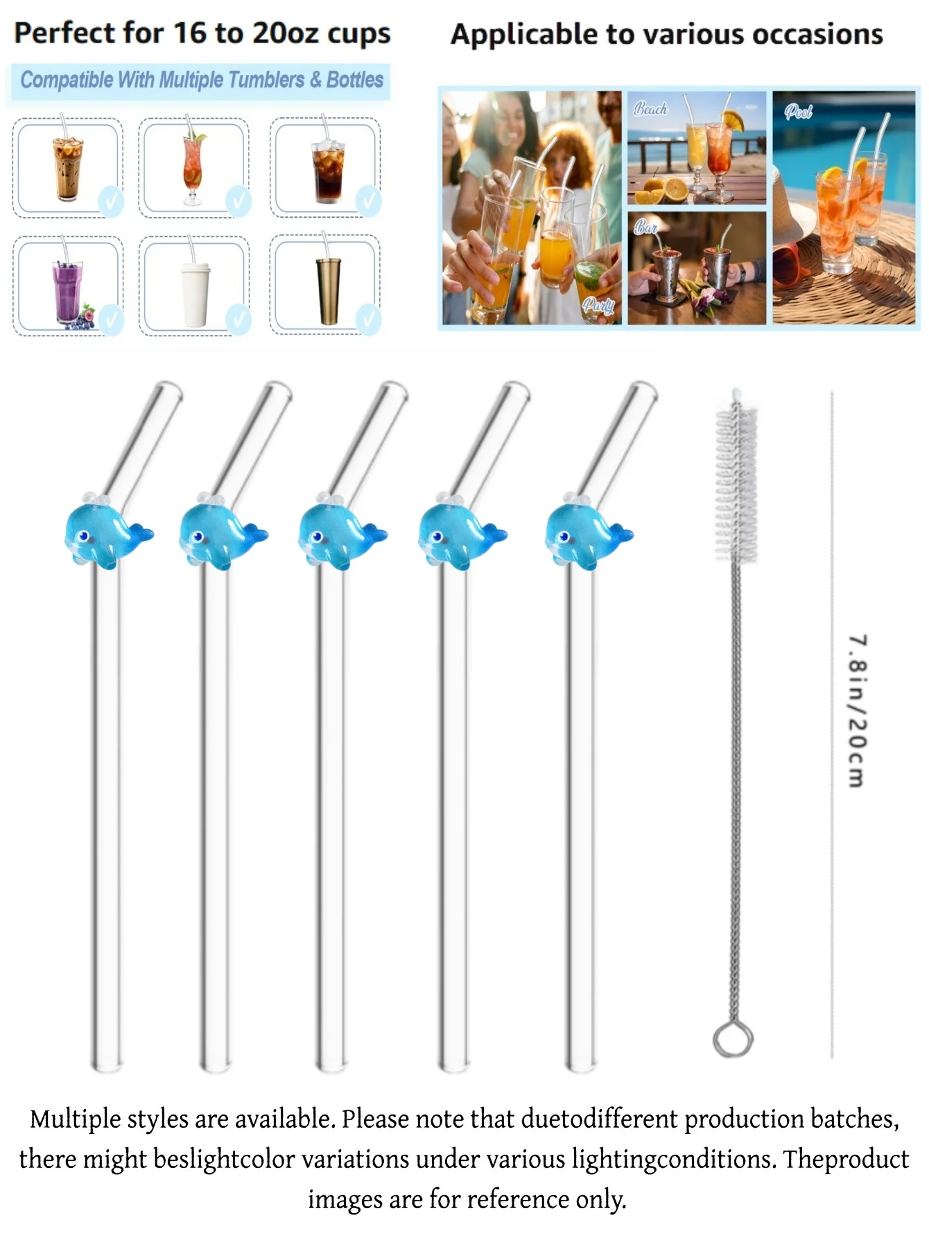1/2/4PCS Cute Blue Dolphin Glass Straw,Reusable for Parties, Beach, Gifts for Christmas, Birthday.