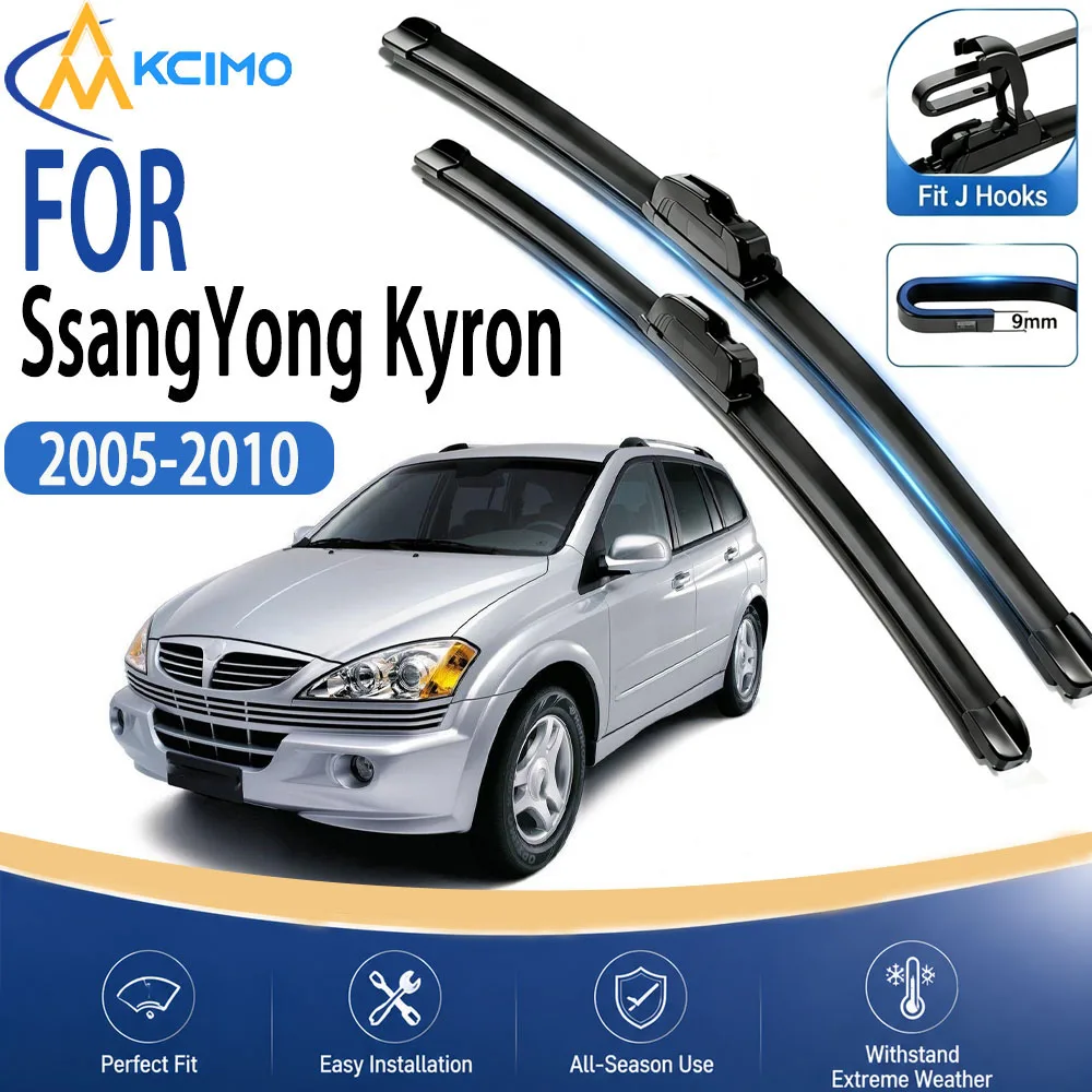 Premium Boneless Wiper Blades Set 22"+19" U/J Hook for SsangYong Kyron 2005-2010 Clear Vision All-Weather Quiet And Stable