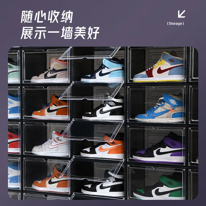 Flip up plastic simple combination shoe cabinet, household dormitory magnetic absorption box, non acrylic transparent shoe box