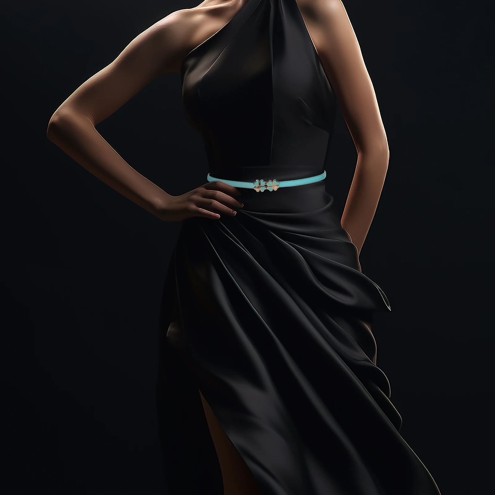 

Four-Leaf Clover Patent for Women Slim Dainty Waist Fashionable Dress Versatile Cowhide Waistband Stylish Ladies Thin