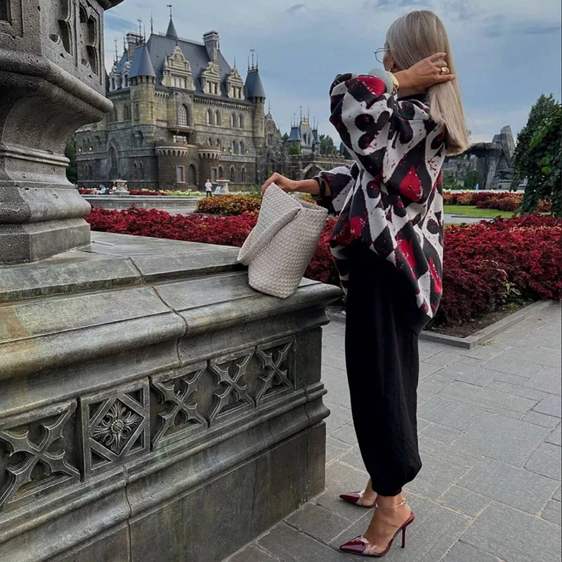 

Women Elegant O-neck Long Sleeve Sweater Autumn Casual Long Sleeve Loose Pullover Knitted Winter Fashion Jacquard Print Jumper