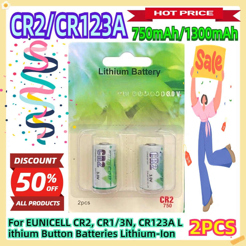 For EUNICELL CR2, CR1/3N, CR123A Lithium Button Batteries Lithium-Ion 2pcs