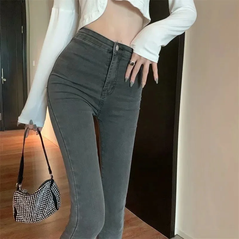 

Зимние женские джинсы прямого кроя с термофлисом, теплые, с высокой талией, повседневные брюки для девушек и женщин