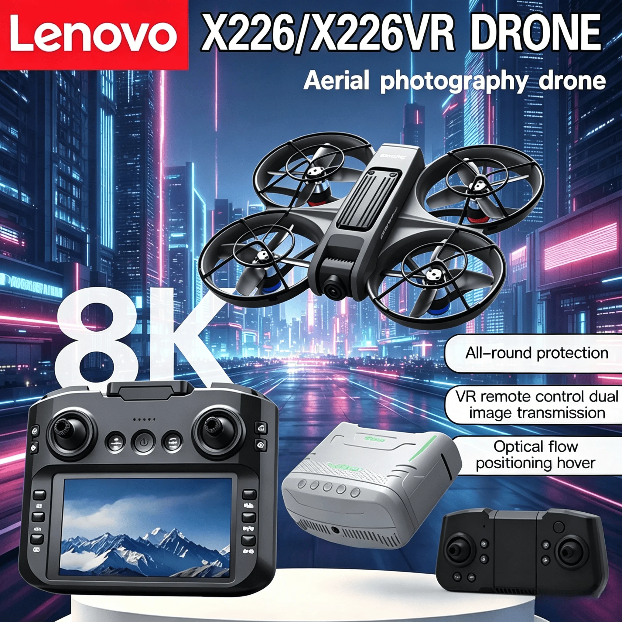 

Lenovo X226/X226VR 8K HD Dual Camera Drone, 5G WIFI FPV, Obstacle Avoidance Brushless Motor Mini RC Quadcopter Toys