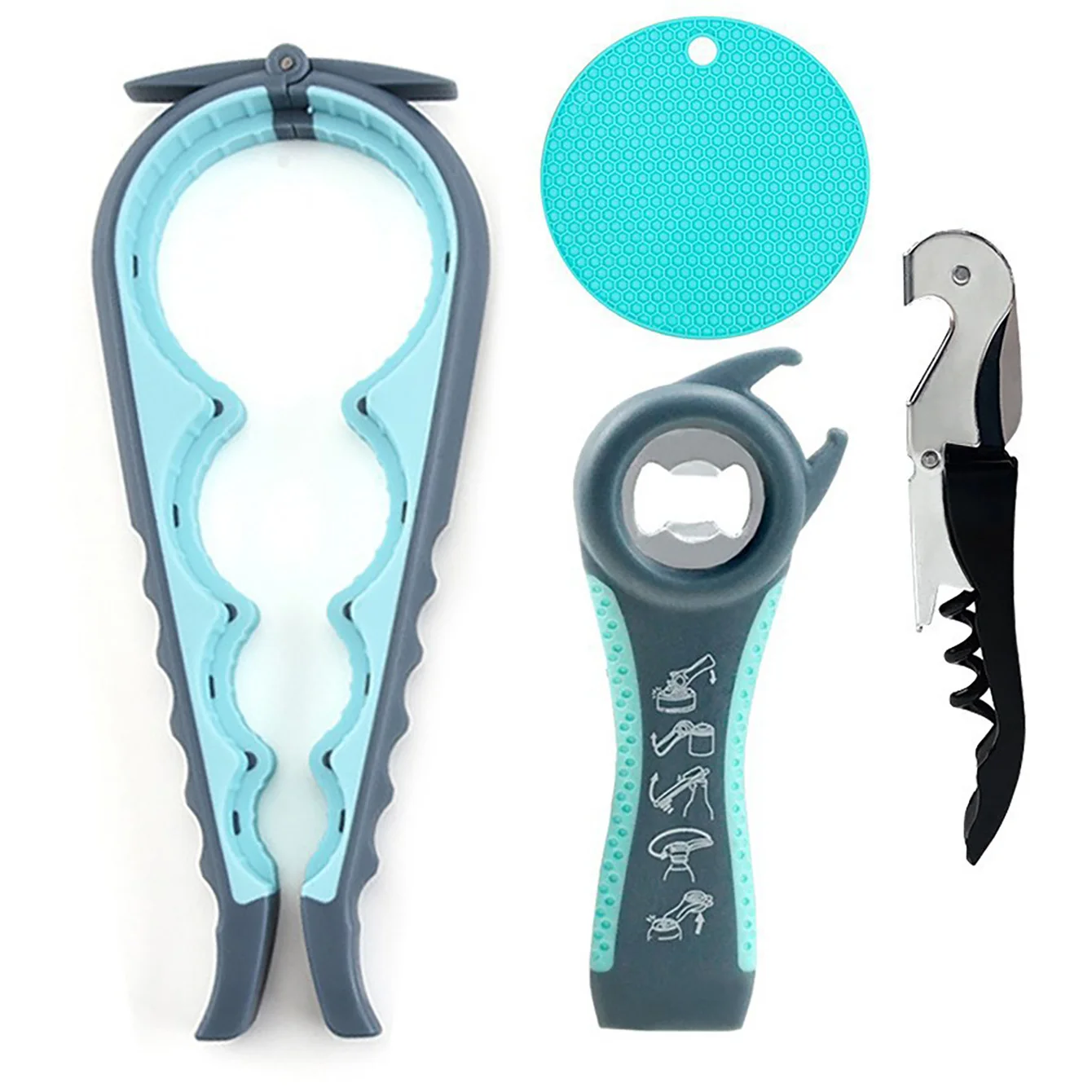 Ouvre-bouteille 5 en 1, ouvre-couvercle pour les mains arthritiques, avec tampon de préhension en caoutchouc antidérapant, ouvre-bocal pour les mains débiles