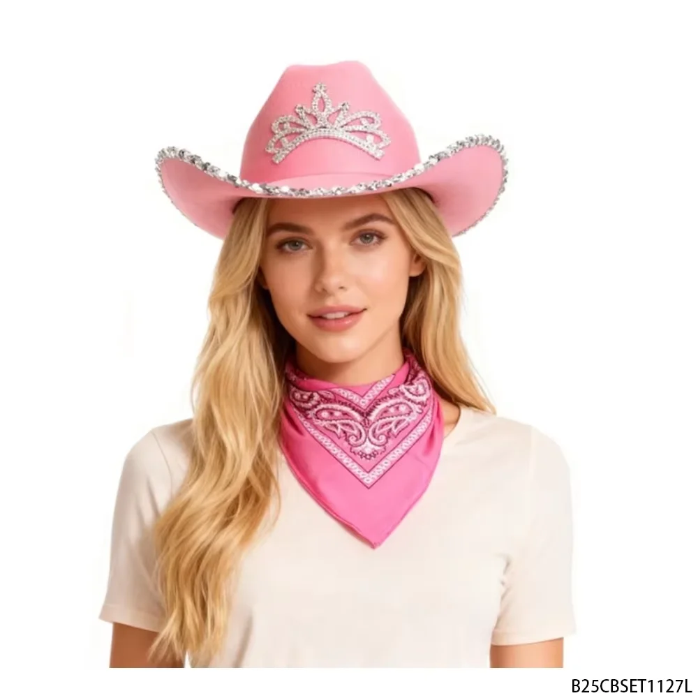 

PESENAR Это розовый женский джинсовый комплект из двух частей, включая джинсовую шапку и носовой платок.