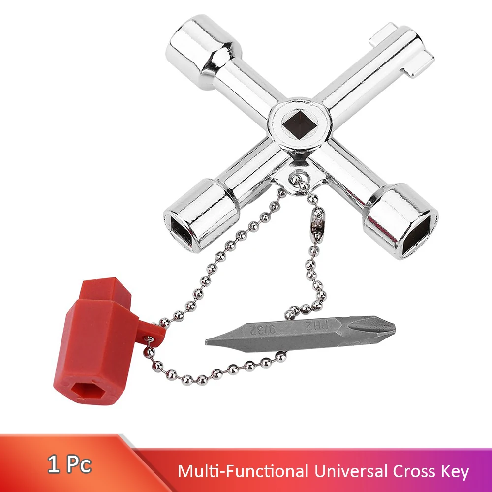 4 in 1 Universal Utilities Key 4 Way Multi-Functional Universal Cross Key with Bit Zinc Alloy Plumbers Electricians Tools