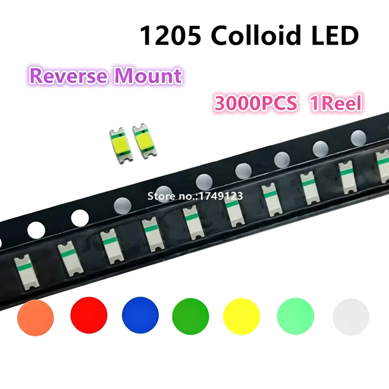 Super Bright 1205 Colloid SMD LED, Reverse-Mount, Red, Blue, Green, Yellow, White, Orange, 1206 Reverse-biased 3212 Lamp Beads