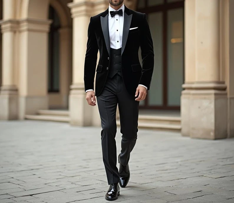 

Men's Black Three Piece Wedding Suit Custom Tailored Groom Tuxedo