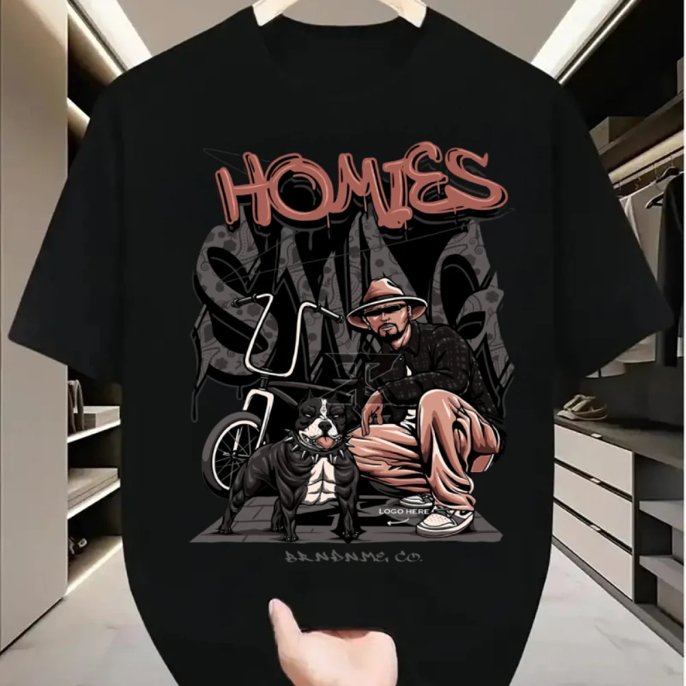 Camiseta con Estampado de Perro Estilo Chicano Americano HOMIES, Apta para Hombres y Mujeres, Holgada y Transpirable, Lavable a Máquina