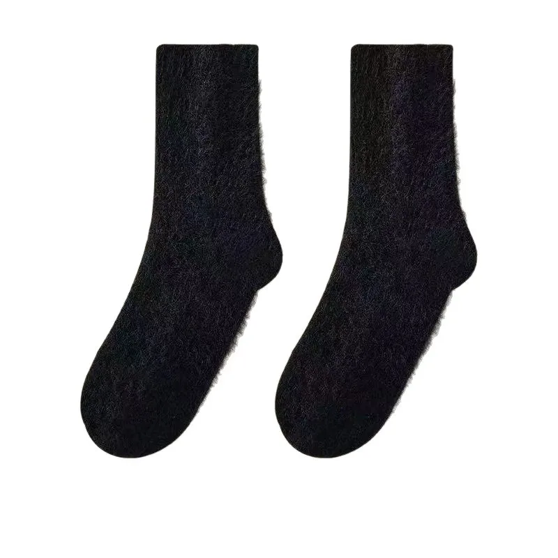 

5 Pairs Winter Black White Simple Plush Sock Thick Women Mink Fleece mid-calf Warm Versatile Home Sports Autumn Ankle Crew 5W262