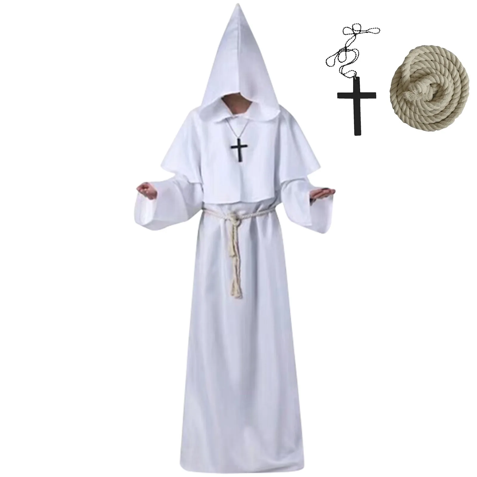 Medieval Monk Robe Hooded Monk Cowl Renaissanc Cape Priest Robe Halloween Cosplay Costume Wizard Fancy Punk Cloak Mask