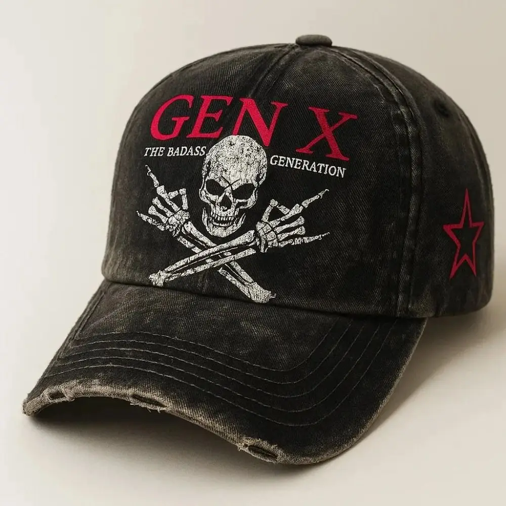 

New Cotton GEN X Badass Skull Cap Vintage Black Sunscreen Hat Adjustable Baseball Cap for Men and Women