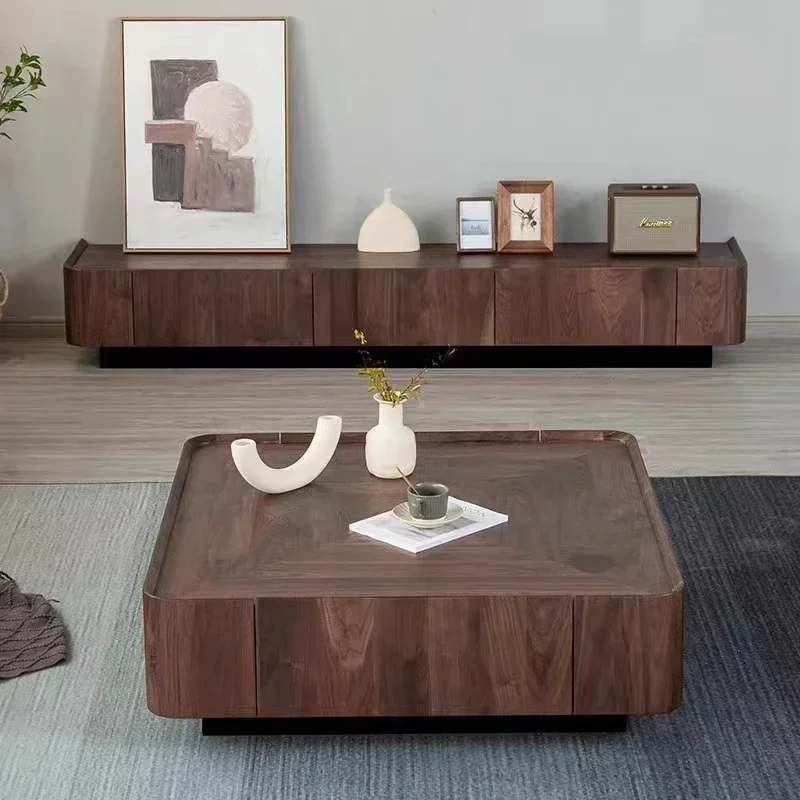 

l # Modern Living Room Furniture Square Tea Table Base Living Room Tea Table Coffee Table Walnut Bark Wood Frame Metal Simple M