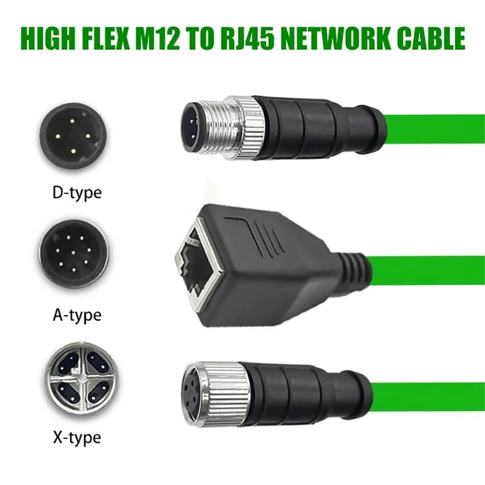 M12 4-pin D Code Male to RJ45 Female High Flex Cat6 Industrial Ethernet Cable PVC 4