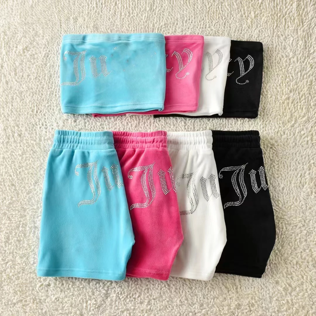 Velvet Strapless Shorts for Summer Hot Girls, Y2K A Two-Piece Set Suitable for Sports, Running, and Casual Wear