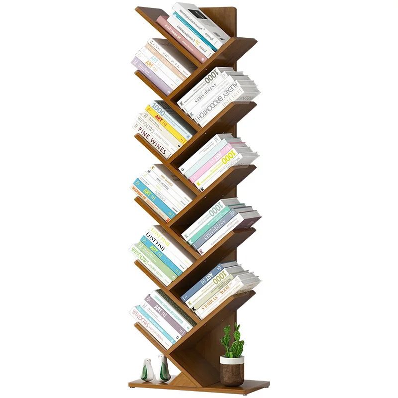 Creative tree-shaped floor-to-ceiling bookshelf Vertical children's multi-layer study Living room storage rack Solid wood