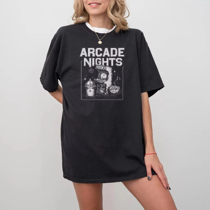 Retro Arcade Nights Gamer T Shirt  2026 Summer Men's and Women's Loose and Breathable T-shirt Top