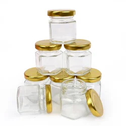 12Pack 45ml Hexagon Mini Glass Honey Jars with Dipper Lids Bee Pendants Jutes Perfect for Baby Showers Wedding Party Favors