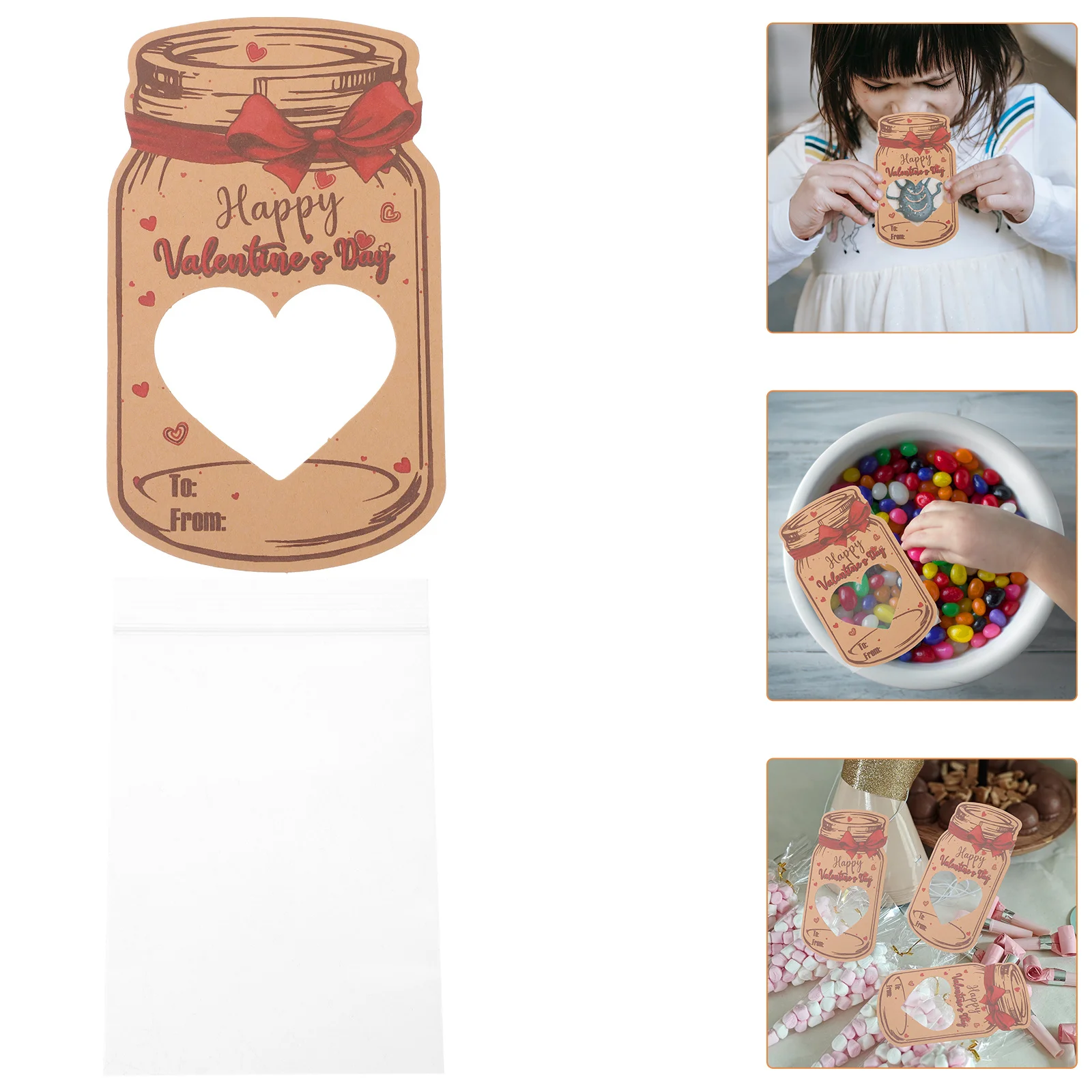 

24Sets Valentines Cards Mason Jar Kids Valentines Day Exchange Cards Classroom Party Favor Gift Valentine' Day Party Favors