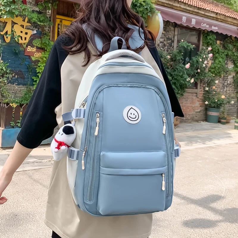 Fashion Trendy Splicing Color Students Large Capacity Schoolbag Simple Casual Ladies Outdoor Paired Nylon Cloth Travel Backpack