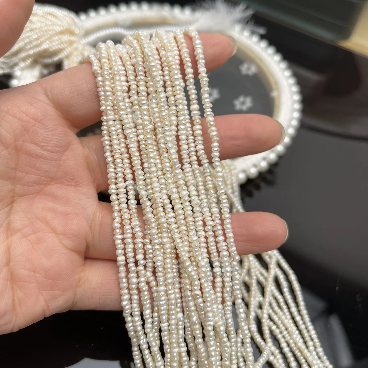 Perlas Naturales de Agua Dulce Blancas Planas de 3-4 mm, 100% Reales, Perlas Sueltas para Hacer Joyería DIY, Collares, Pulseras y Accesorios