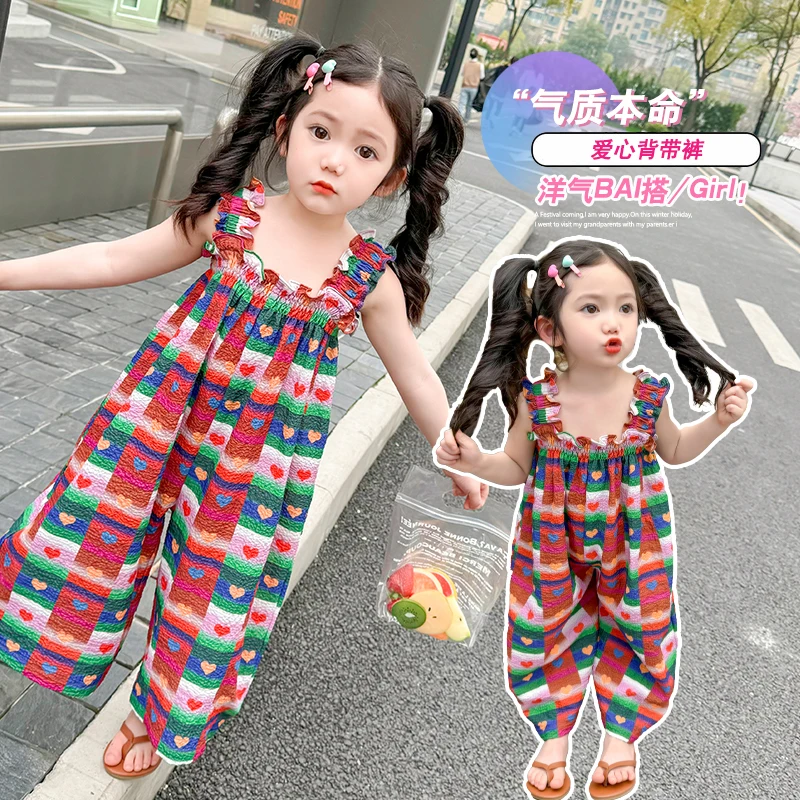 

Korean Style Baby Girl's Forest-Style Overalls, Stylish Summer Children's Suspenders Casual Pants, Loose-Fitting Girls' Anti-Mosquito Jumpsuit
