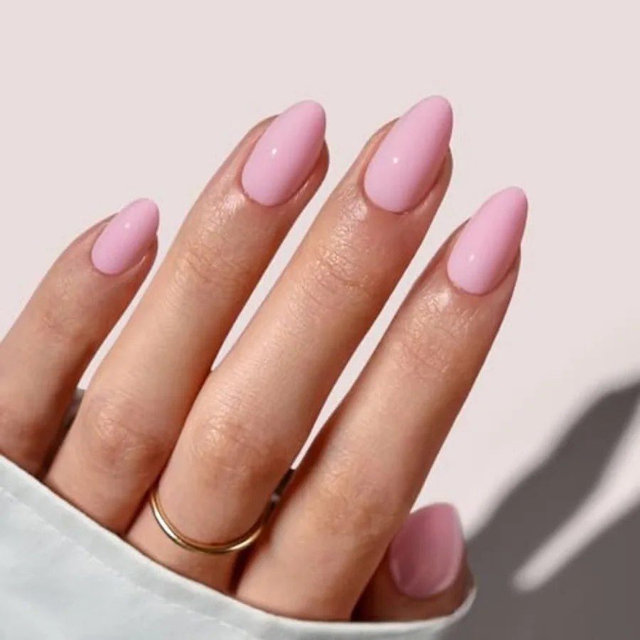 Press On Nails Almond - Pastel Baby Pink Short Press On Nails with Glue for Women, Opaque Soft Gel Glue On Nails in 6 Sizes - 3