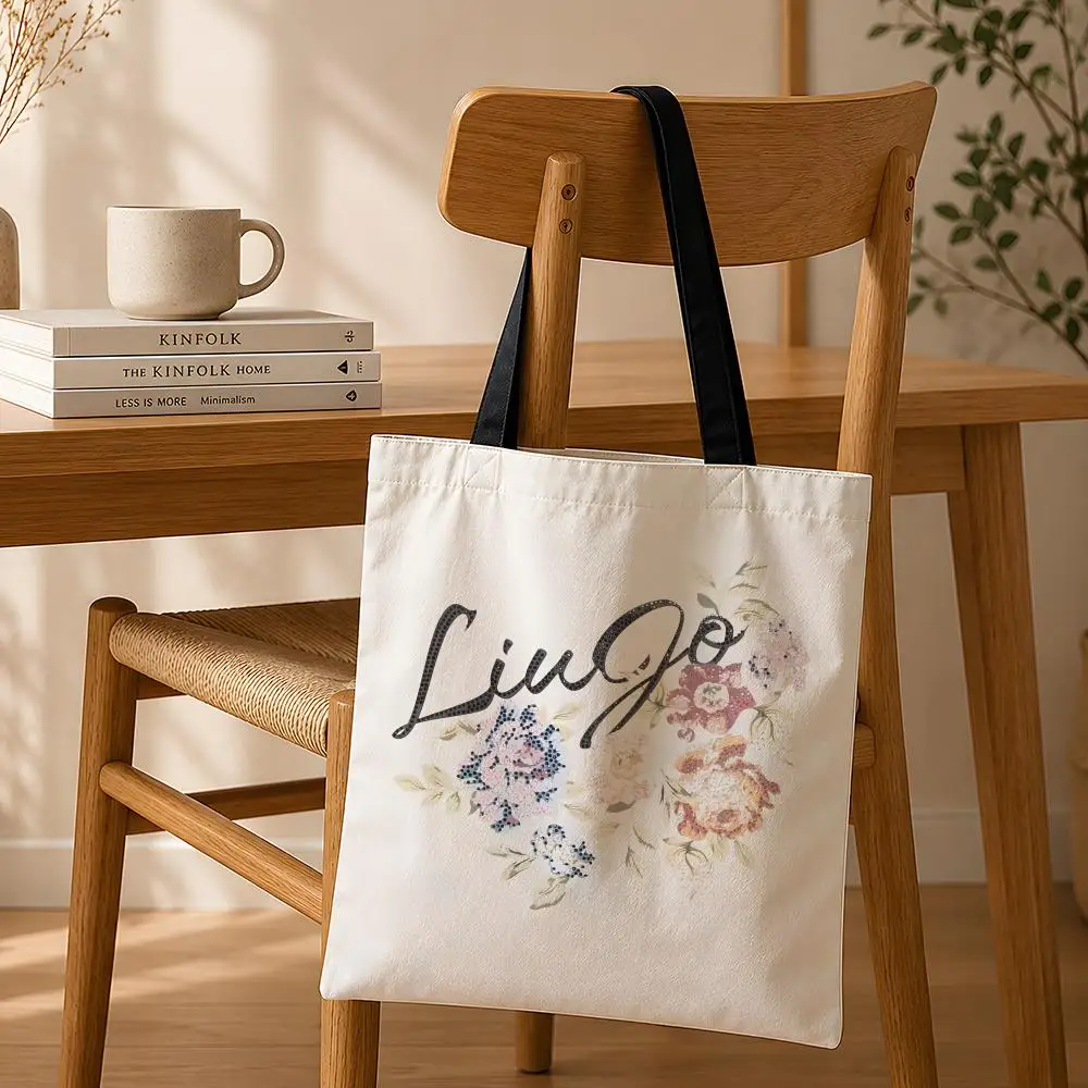 Bolsas de almacenamiento marca L-Liu Jo, bolsa de compras plegable, bolsa de compras de lona estética, bolsa de compras reutilizable de moda
