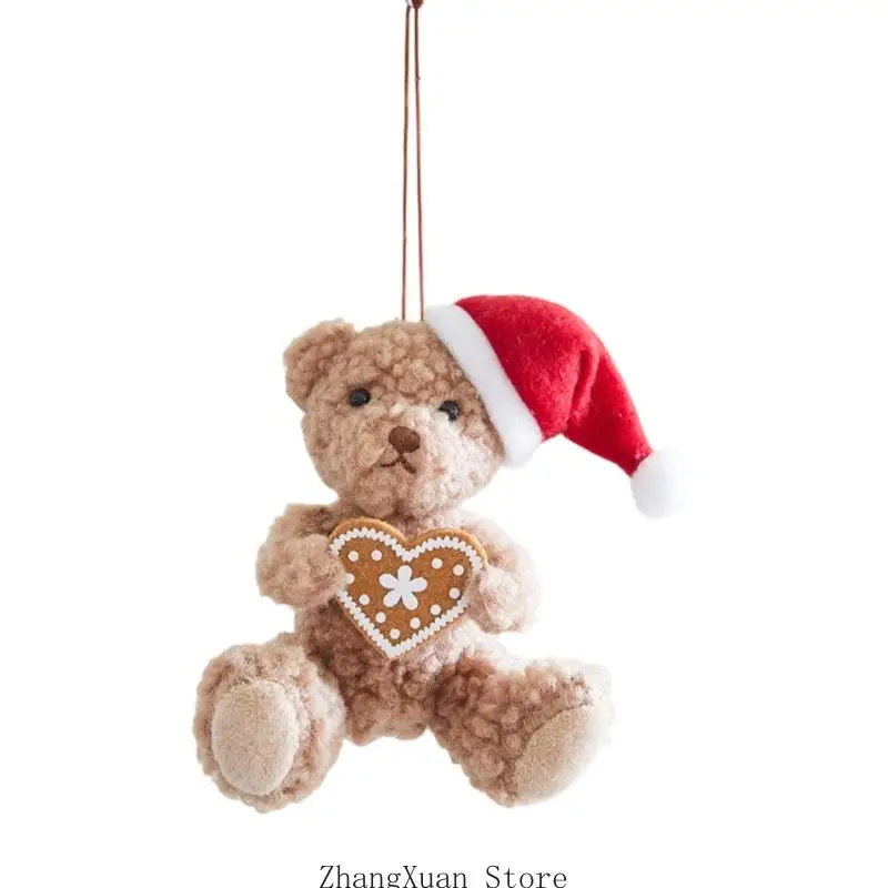 Weihnachts-Hängebär-Akzent aus weichem Stoff mit Schlaufenkordel für Baumkranz, und Türdekoration Innenbereich, 3 x – Detail 5