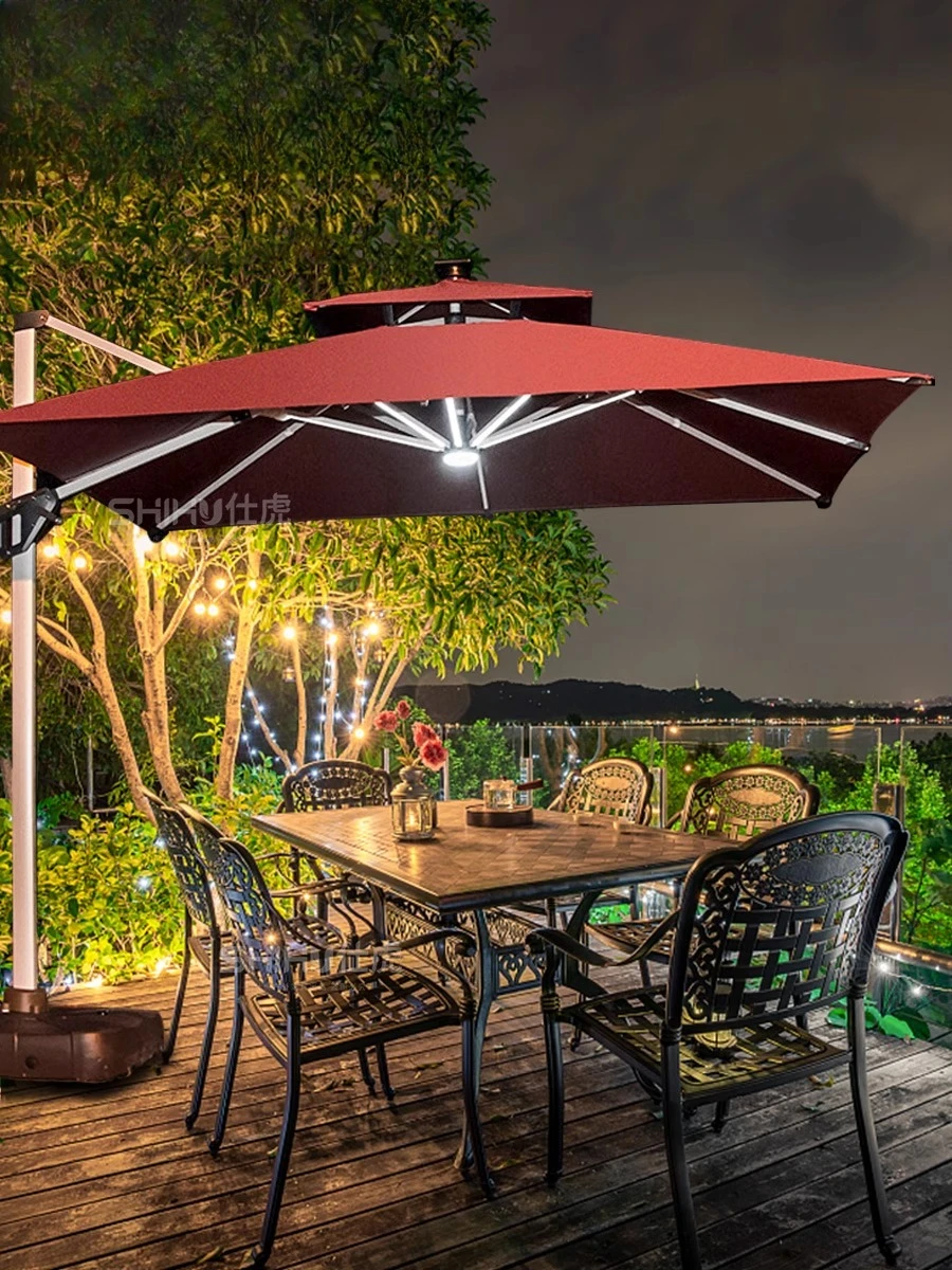 High-end courtyard umbrella villa garden parasol outdoor restaurant outdoor solar light Roman umbrella hotel double-headed umbre