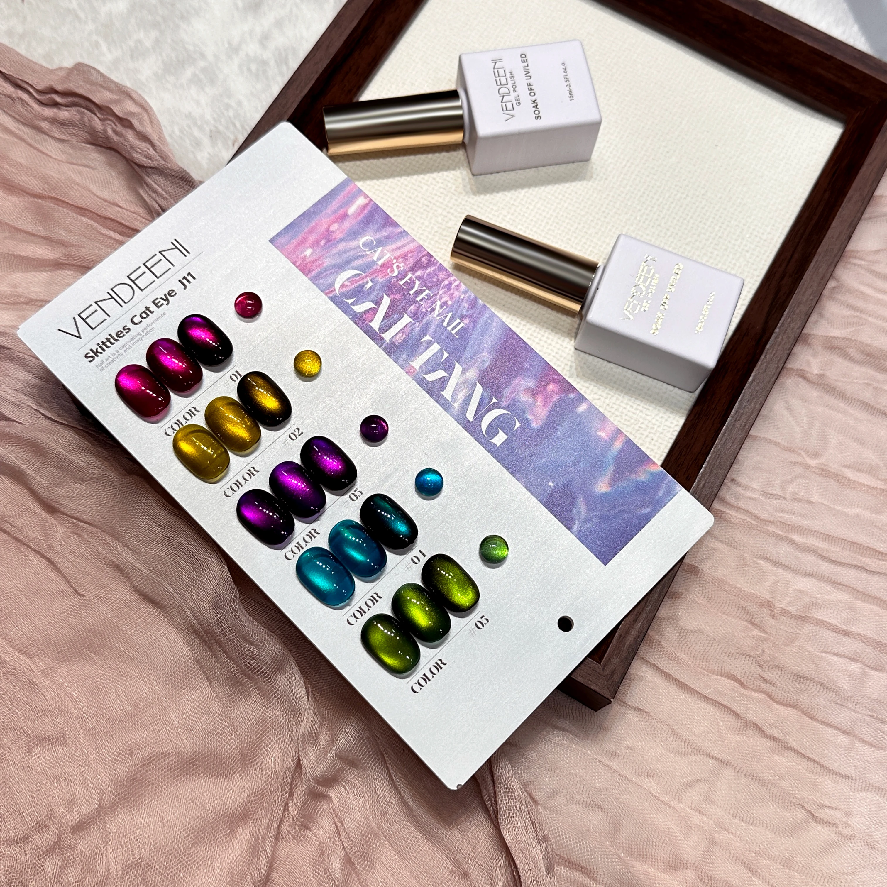 Vendeeni conjunto de gel para unhas, alta qualidade, 5 cores, olho de gato, salão de beleza, venda quente, gel uv não tóxico, novo modelo 2025, kit de arte para unhas