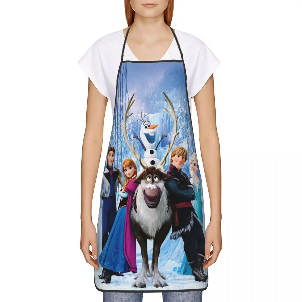 Custom Frozen Princess Bib Apron Women Men Unisex Kitchen Chef Anna And Elsa Tablier Cuisine for Cooking Baking Gardening