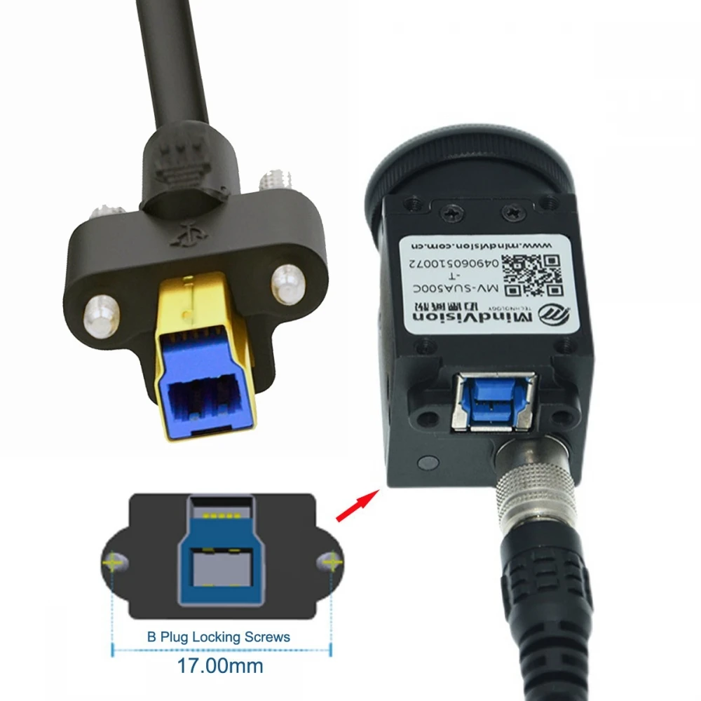 USB Adapter USB 3.0 Type-A Male to Type-B Thumbscrew Standard Male Mount Panel Type for Industrial Camera Robot Scanner Disk