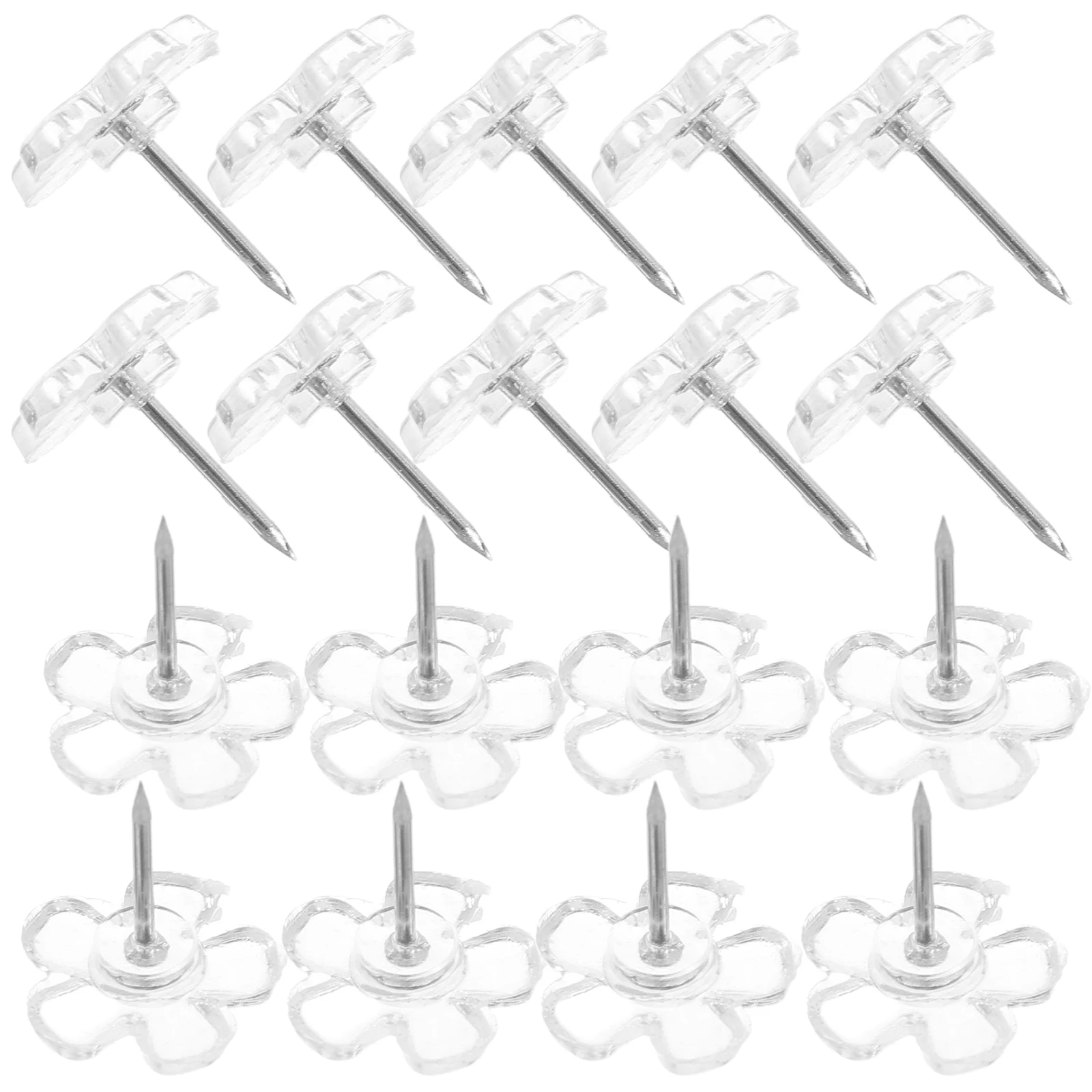 Cork Board Tachas Thumb, Flor Push Pins, Cartão Transparente, Limpar Mapa, 100 Pcs