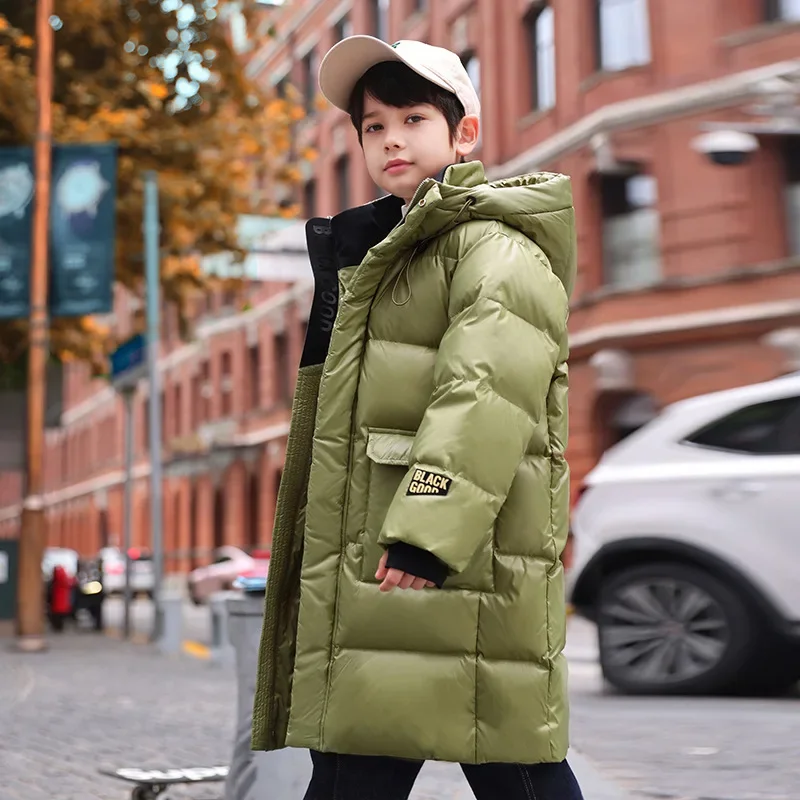 Children's down jacket Winter long down clothes for boys age 7-12 Thick glossy warm jacket kids winter jacket Kid winter clothes