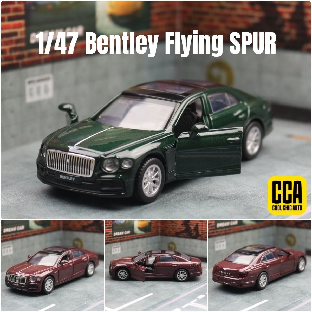 1/47 bentley voando spur híbrido carro de brinquedo para crianças diecast metal 1:43 modelo em miniatura puxar para trás roda livre coleção presente menino