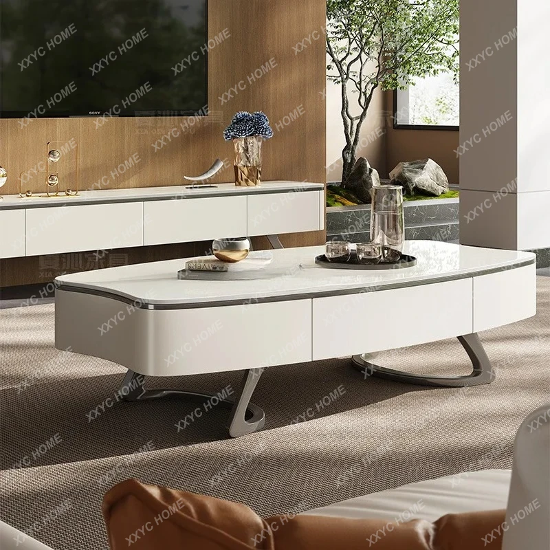X-S  high-end modern simple light luxury stone rock board coffee table TV cabinet combination HG