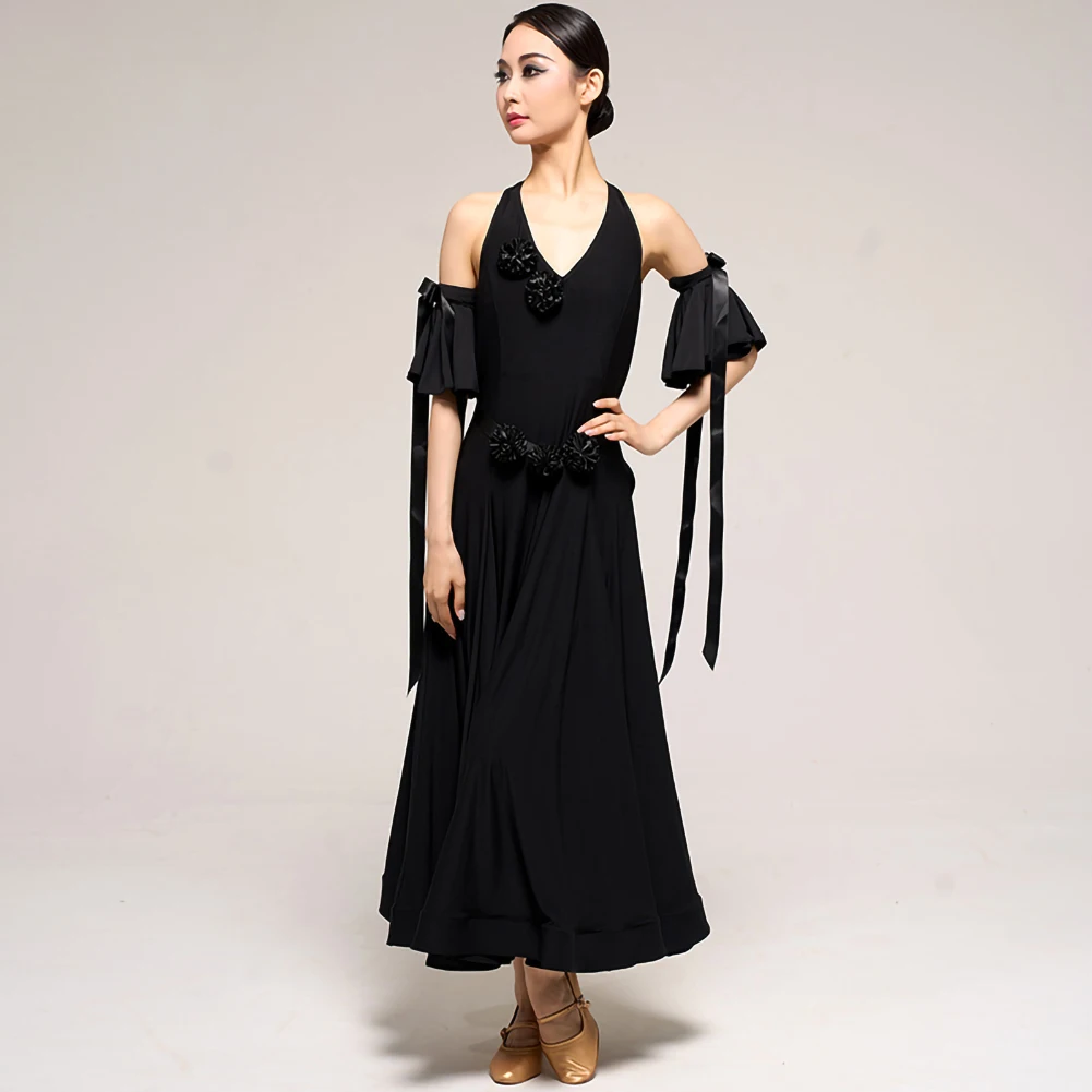 Ballroomdansjurk Wals Oefen Tango Zwart Mouwloos Moderne Danswedstrijd Jurk Kampioenschap Citroengroen V-hals