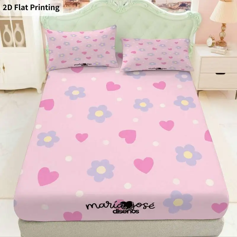 3Pcs Heartfloral Fitted Sheet Three Piece Set (1*Fitted Sheet + 2*Pillowcases, Coreless), Bedding Set